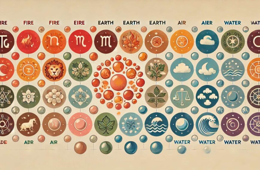 Compatibilidad de los signos del zodíaco: gráfico de los 12 signos y sus elementos.